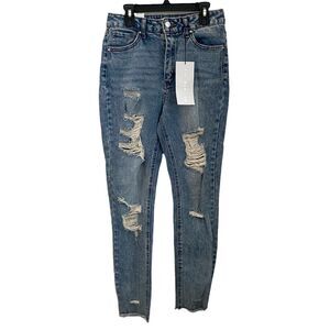 Tinseltown 27 Mom Jeans High Rise Distressed Raw Hem Holes NWT